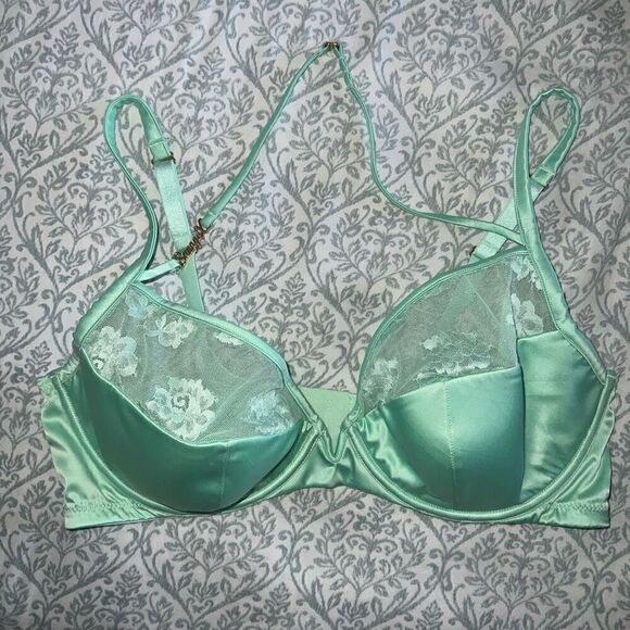Savage X Fenty Straight up Lace Plunge Bra mint hint green size 38DDD - Picture 2 of 6